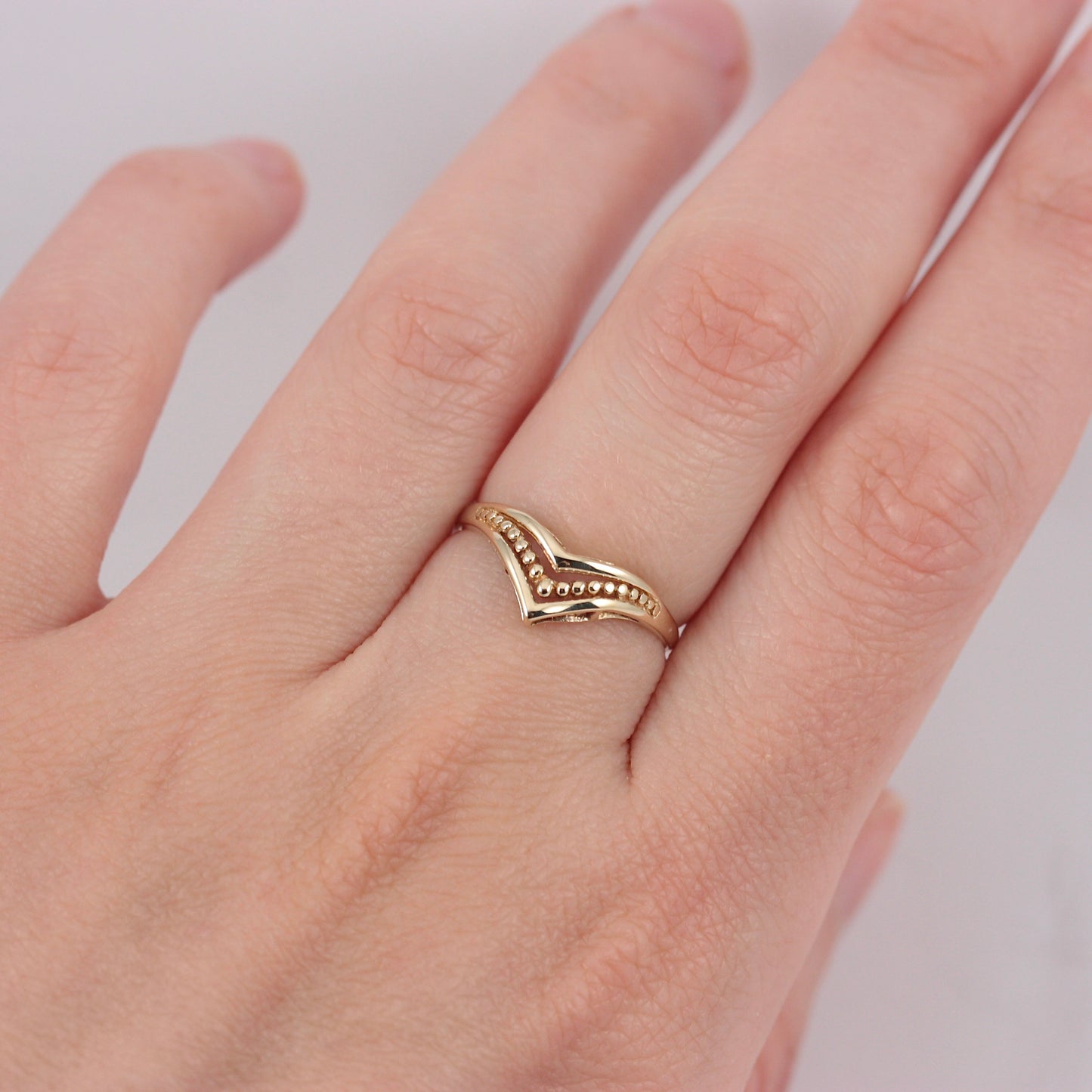 Vintage 9ct Gold Bead Detail Wishbone Ring, 1988