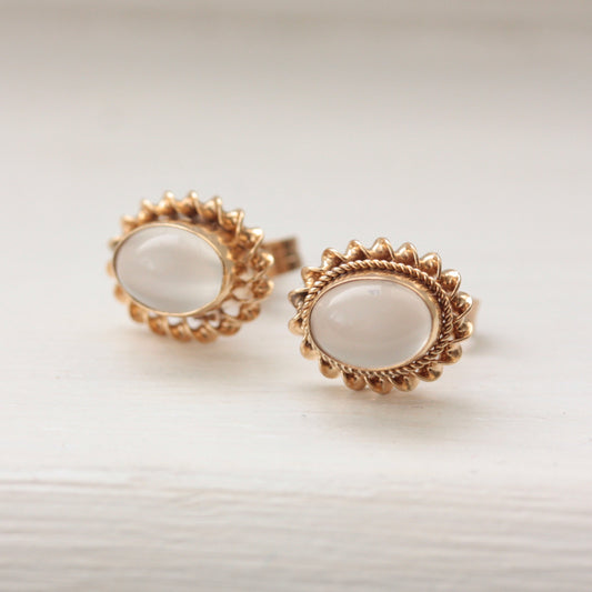 vintage white moonstone stud earrings