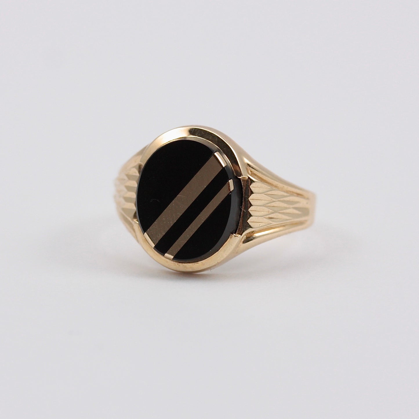 Vintage 9ct Gold Striped Onyx Signet Ring, 1988