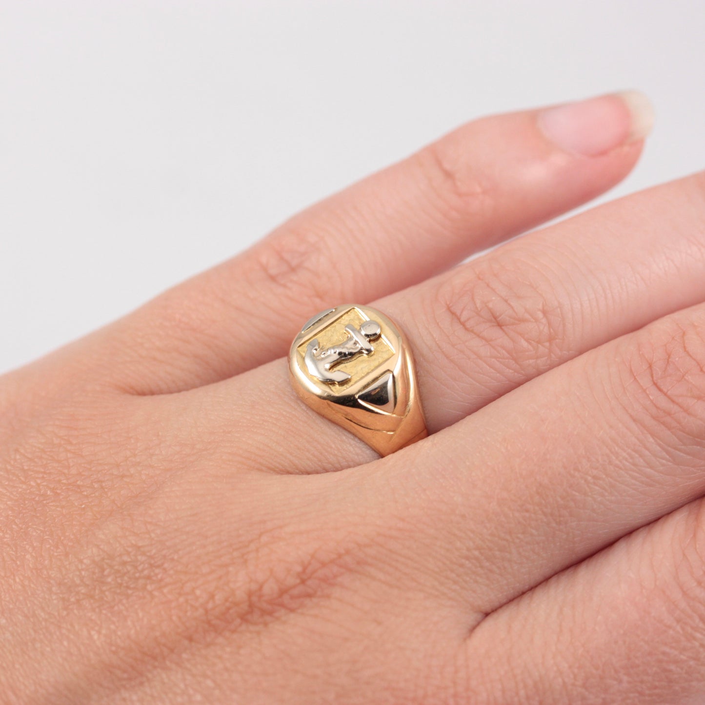 Modern Pre-owned Italian Two Tone 18ct Gold Anchor Signet Ring