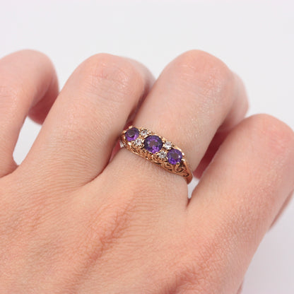Vintage 9ct Gold Amethyst and Quartz Boat Ring, 1974
