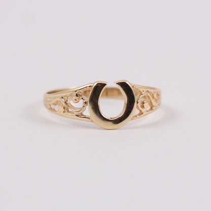 Vintage 9ct Gold Horseshoe Ring with Open Shoulders, 1981