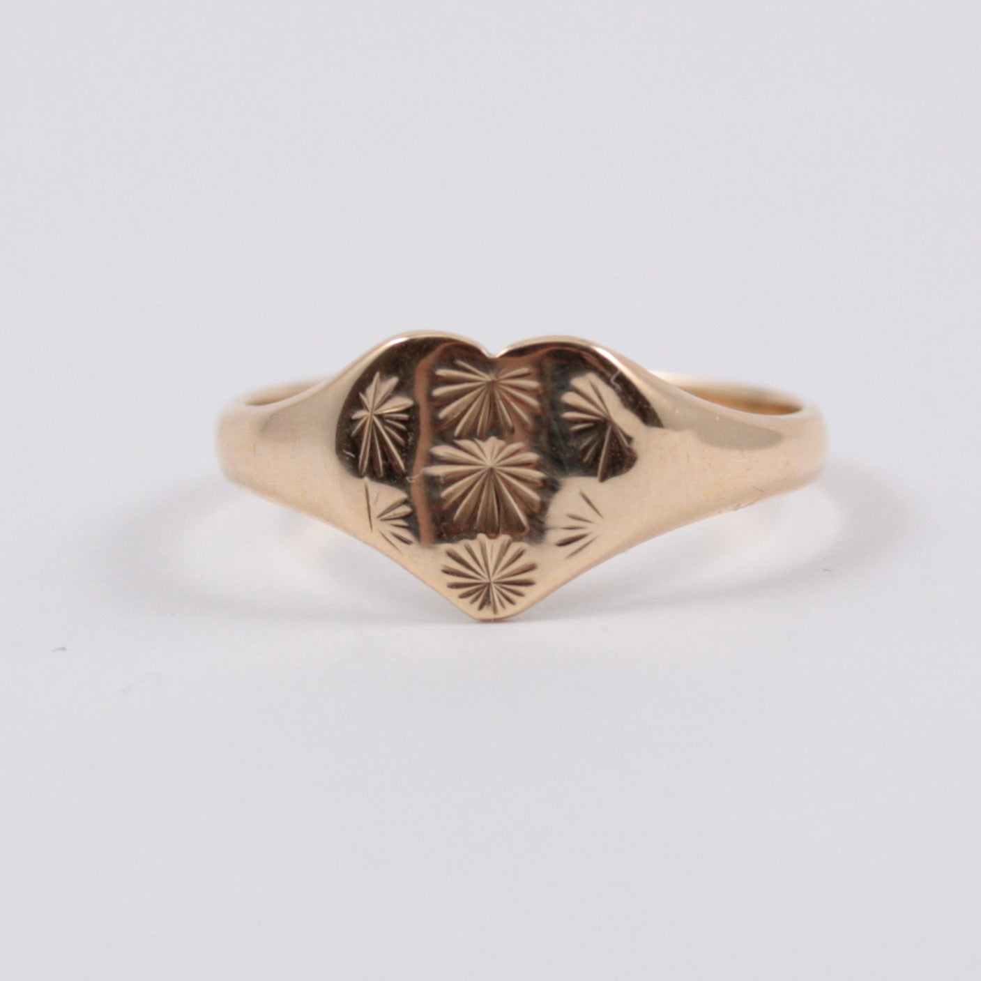 Vintage 9ct Gold Star Engraved Heart Signet Ring, 1977