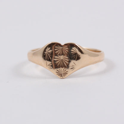 Vintage 9ct Gold Star Engraved Heart Signet Ring, 1977