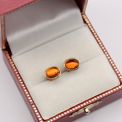 Vintage 9ct Gold Oval Amber Stud Earrings, 9mm, c1980s