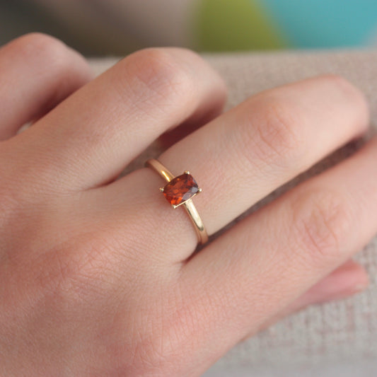 Pre-owned Orange Hessonite Garnet Solitaire Ring, 2014
