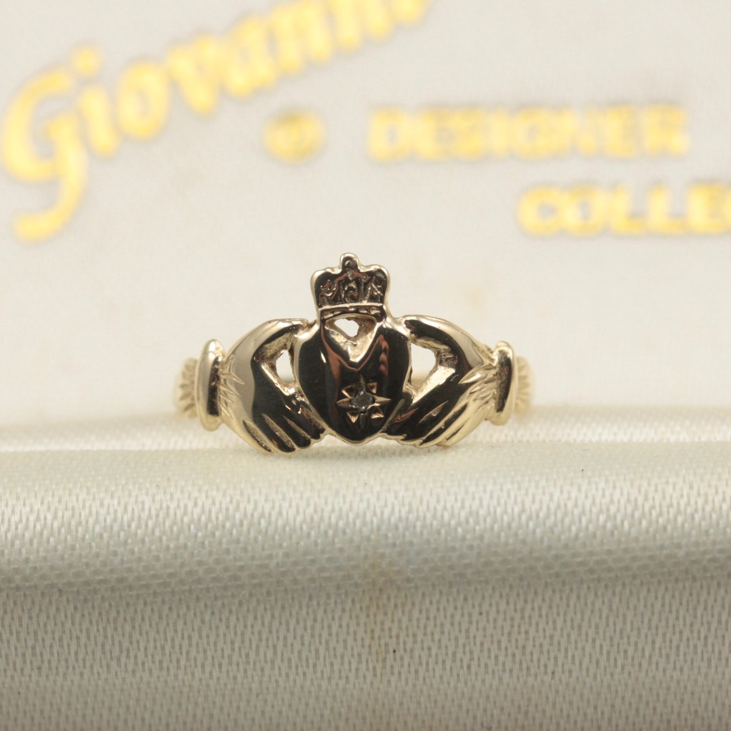 Vintage 9ct Gold Diamond Claddagh Ring
