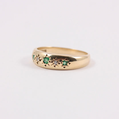 Vintage 9ct Gold Emerald & Diamond Gypsy Ring, 1979