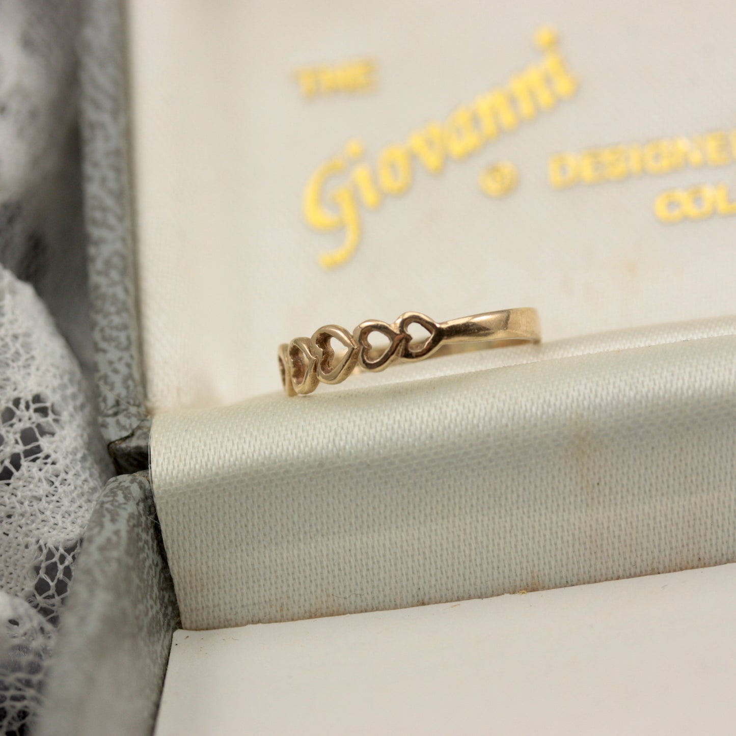 Dainty Vintage 9ct Gold Open Hearts Band, 1985