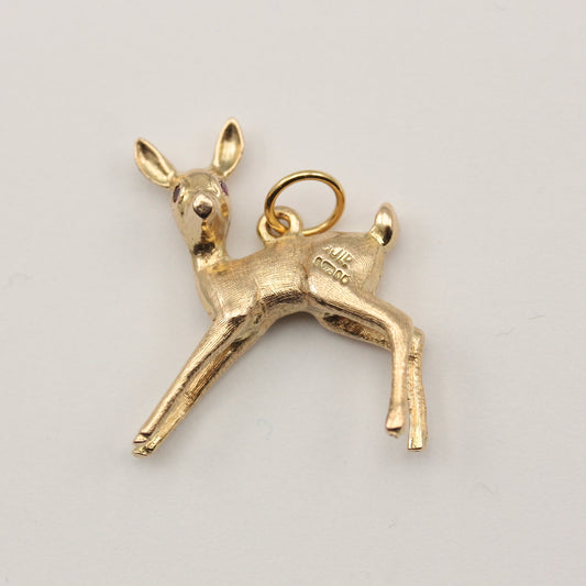 Vintage 9ct Gold Deer Charm with Ruby EYes