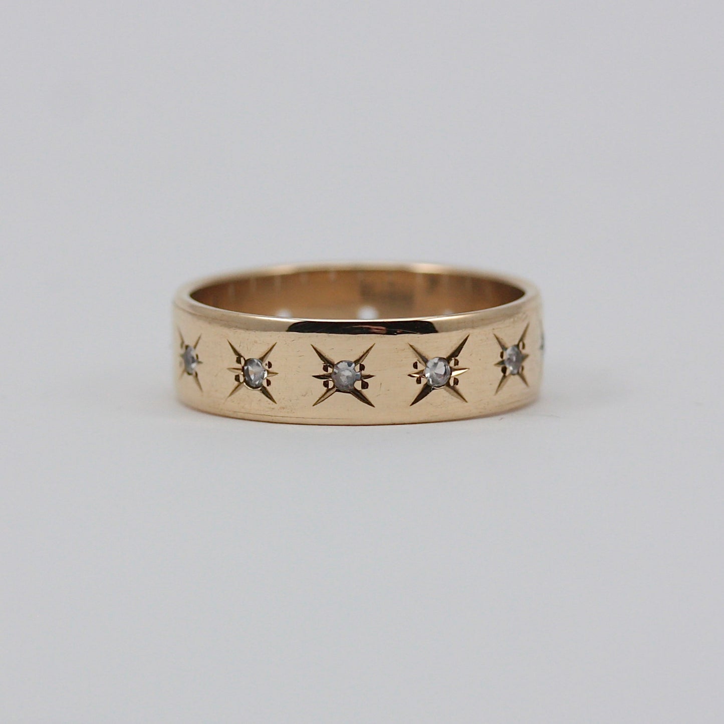 Vintage 9ct Gold Star Set White Spinel Eternity Ring, 1968