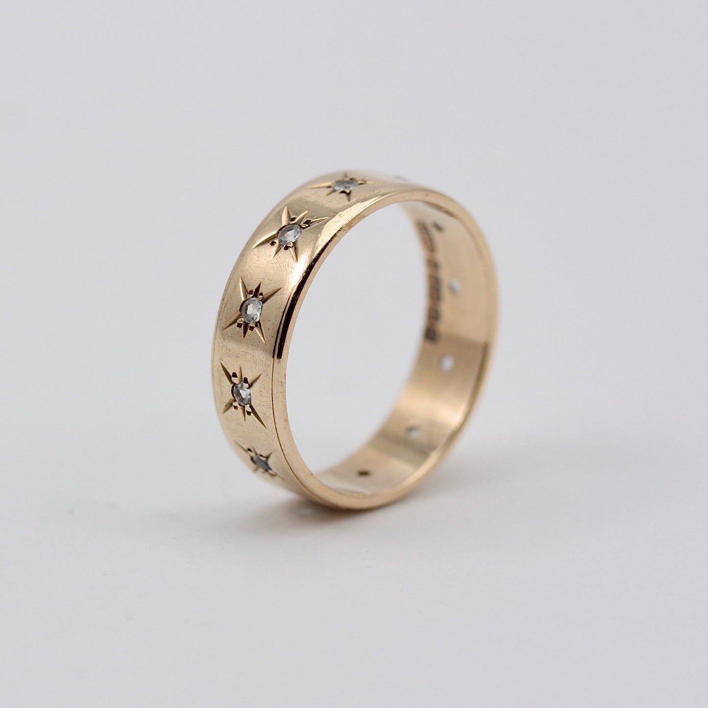 Vintage 9ct Gold Star Set White Spinel Eternity Ring, 1968