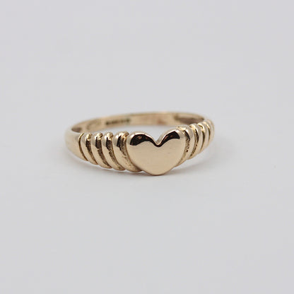 Vintage 9ct Gold Ridged Heart Signet Ring, 1980