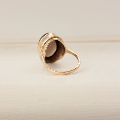 Vintage 9ct Gold Smoky Quartz Cabochon Ring, Late 1970s