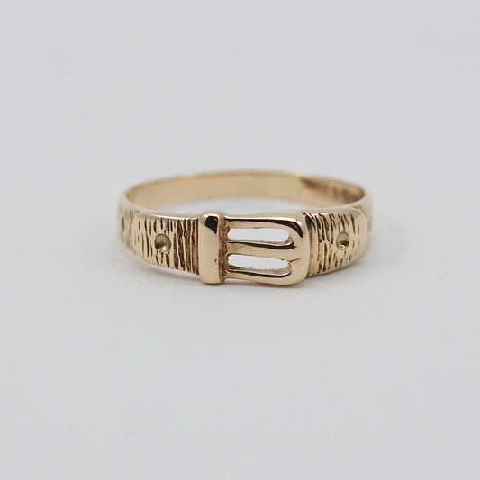 Vintage 9ct Gold Textured Buckle Ring