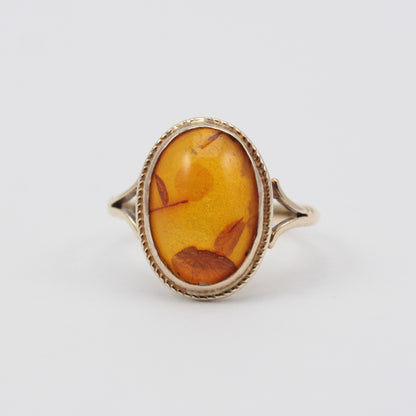 Vintage 9ct Gold and Amber Cabochon Ring, 1972