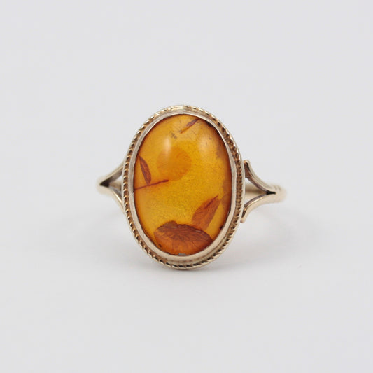 Vintage 9ct Gold and Amber Cabochon Ring, 1972