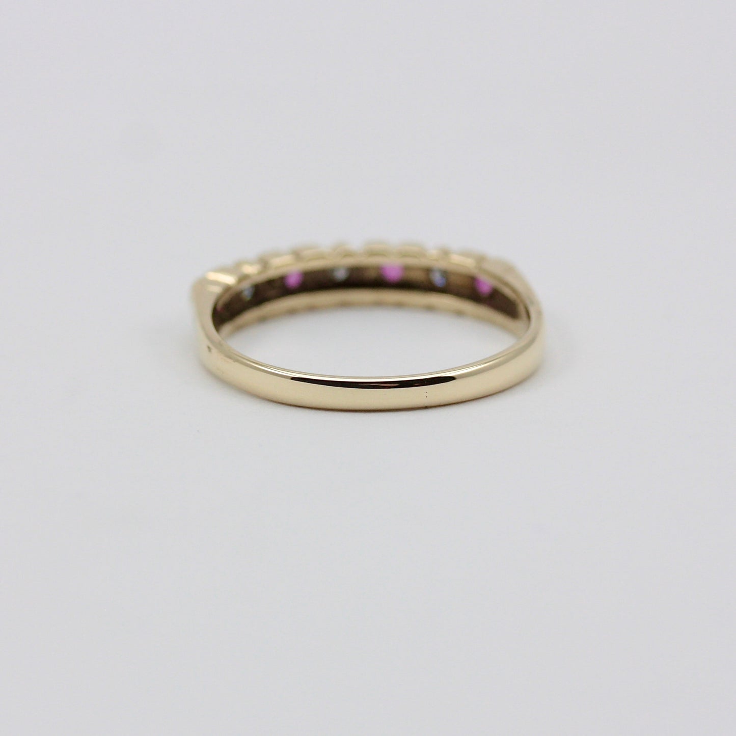 Vintage 9ct Gold Ruby & Diamond Hearts Half Eternity Band Ring, 1986