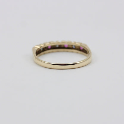 Vintage 9ct Gold Ruby & Diamond Hearts Half Eternity Band Ring, 1986