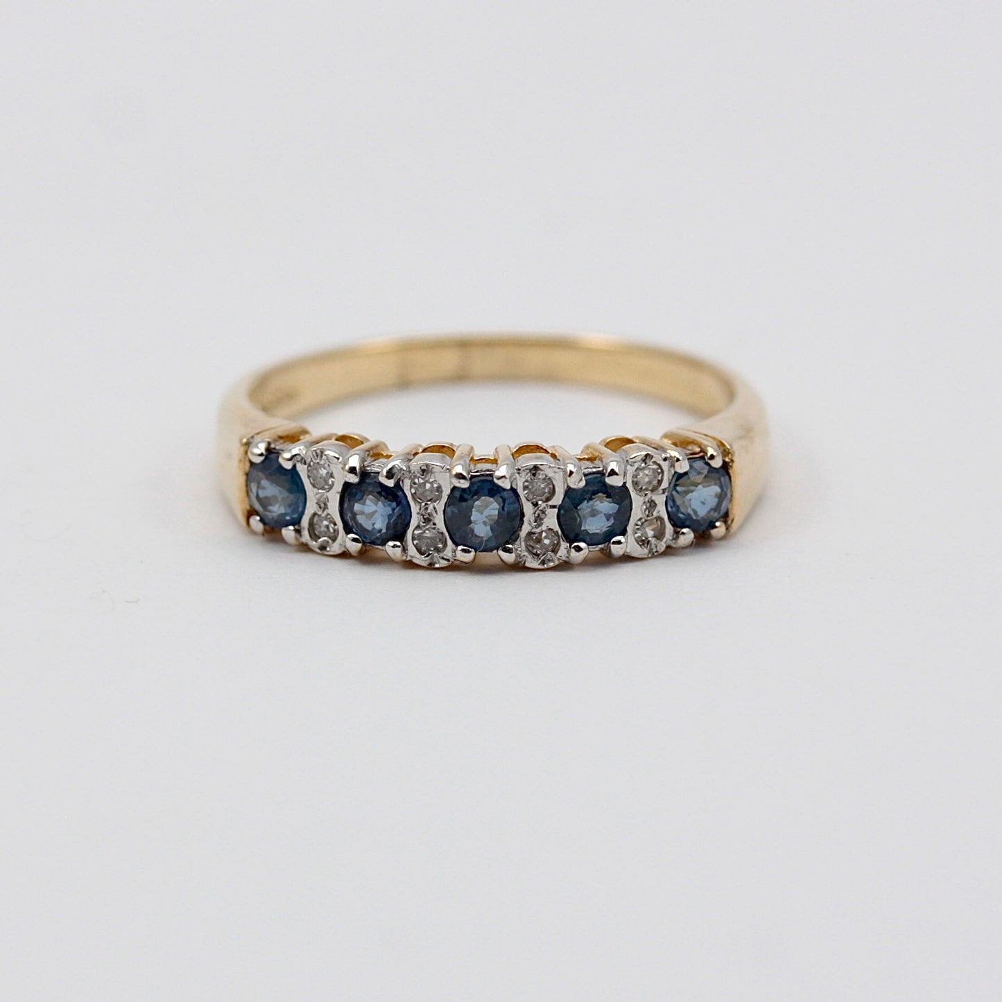 Vintage 9ct Gold Sapphire & Diamond Half Eternity Band Ring