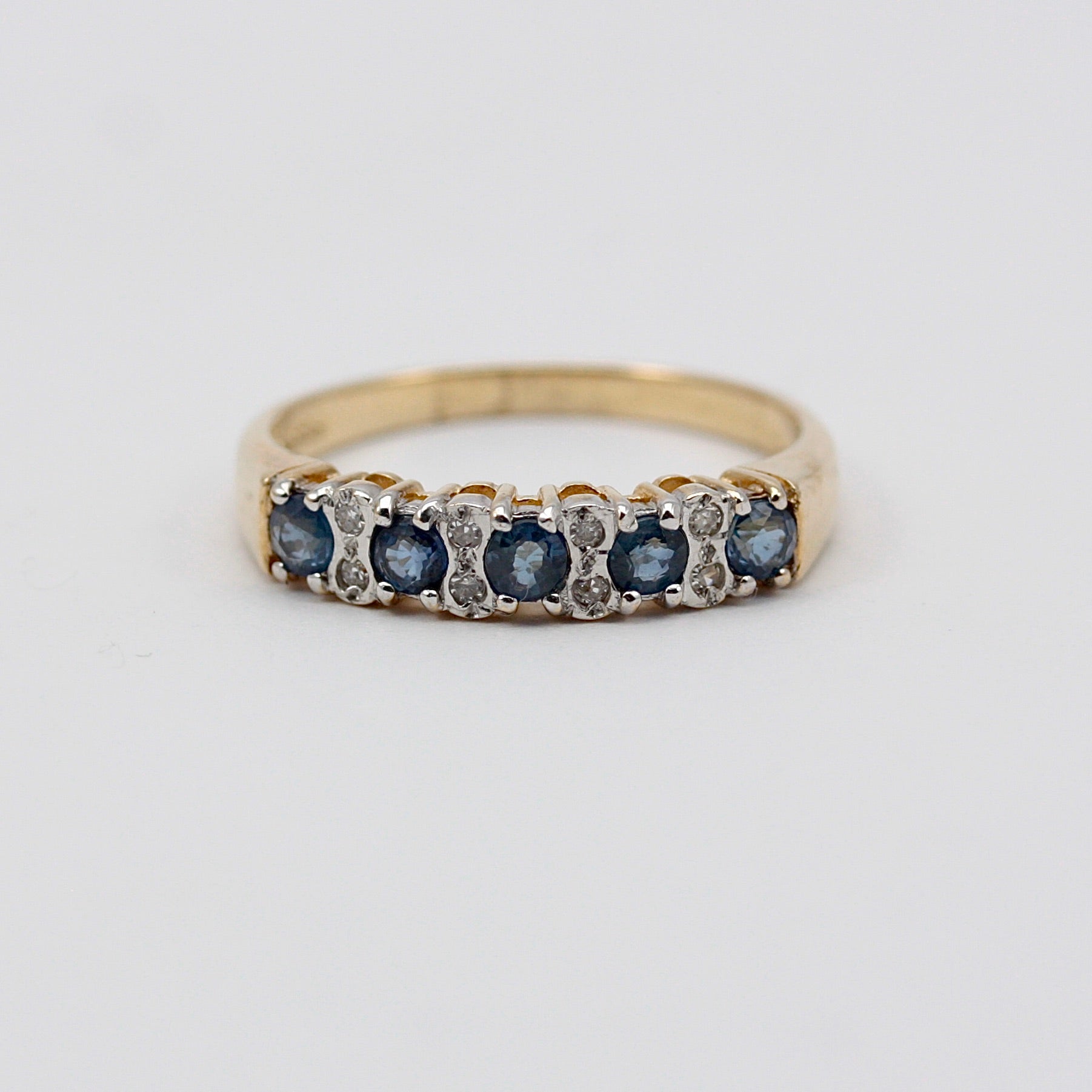 Vintage 9ct Gold Sapphire & Diamond Half Eternity Band Ring