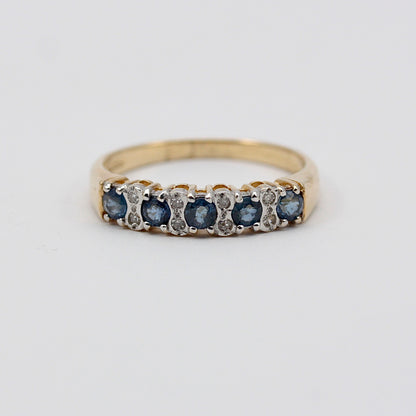 Vintage 9ct Gold Sapphire & Diamond Half Eternity Band Ring