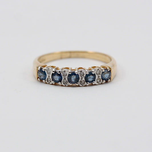 Vintage 9ct Gold Sapphire & Diamond Half Eternity Band Ring