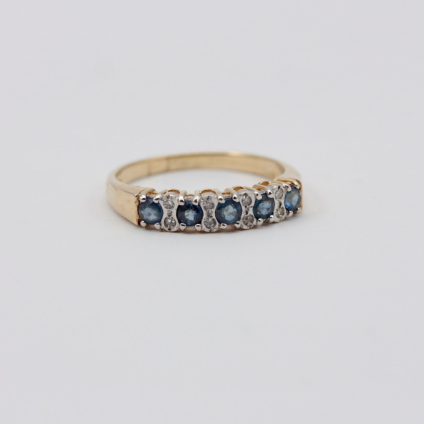 Vintage 9ct Gold Sapphire & Diamond Half Eternity Band Ring
