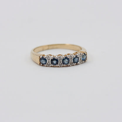 Vintage 9ct Gold Sapphire & Diamond Half Eternity Band Ring