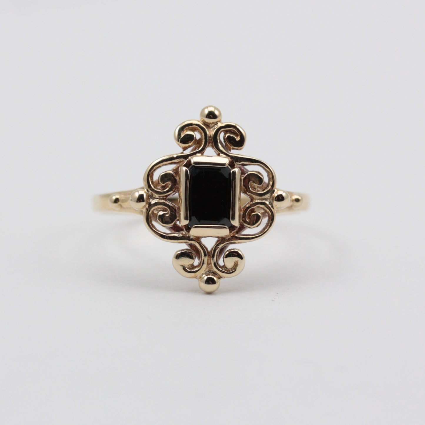Vintage 9ct Gold Fancy Framed Onyx Ring, 1994