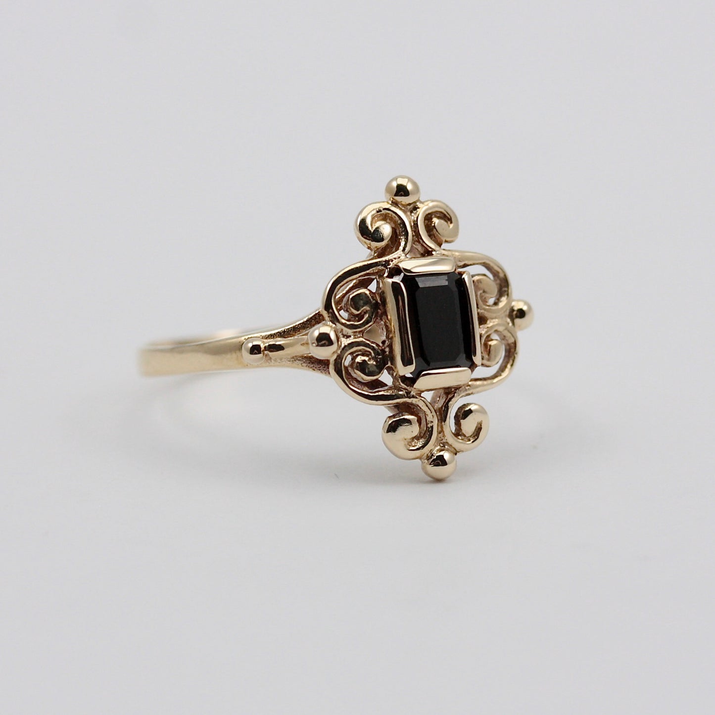 Vintage 9ct Gold Fancy Framed Onyx Ring, 1994