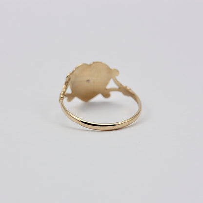 Vintage 9ct Gold Floral Heart Signet Style Ring, 1991
