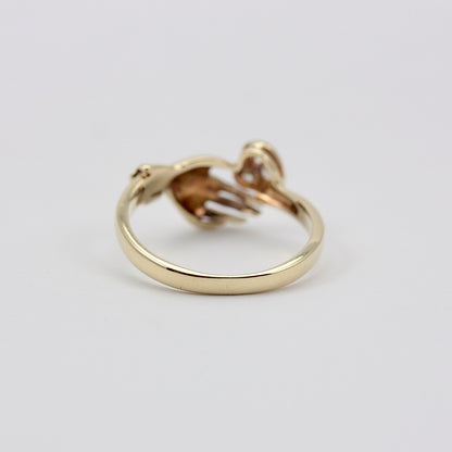 Vintage 14ct Gold Hand Holding Heart White Stone Ring
