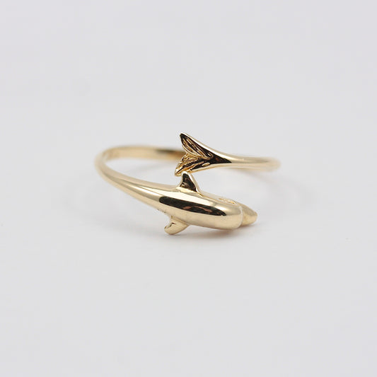 Pre-owned Dainty 9ct Gold Dolphin Wrap Ring