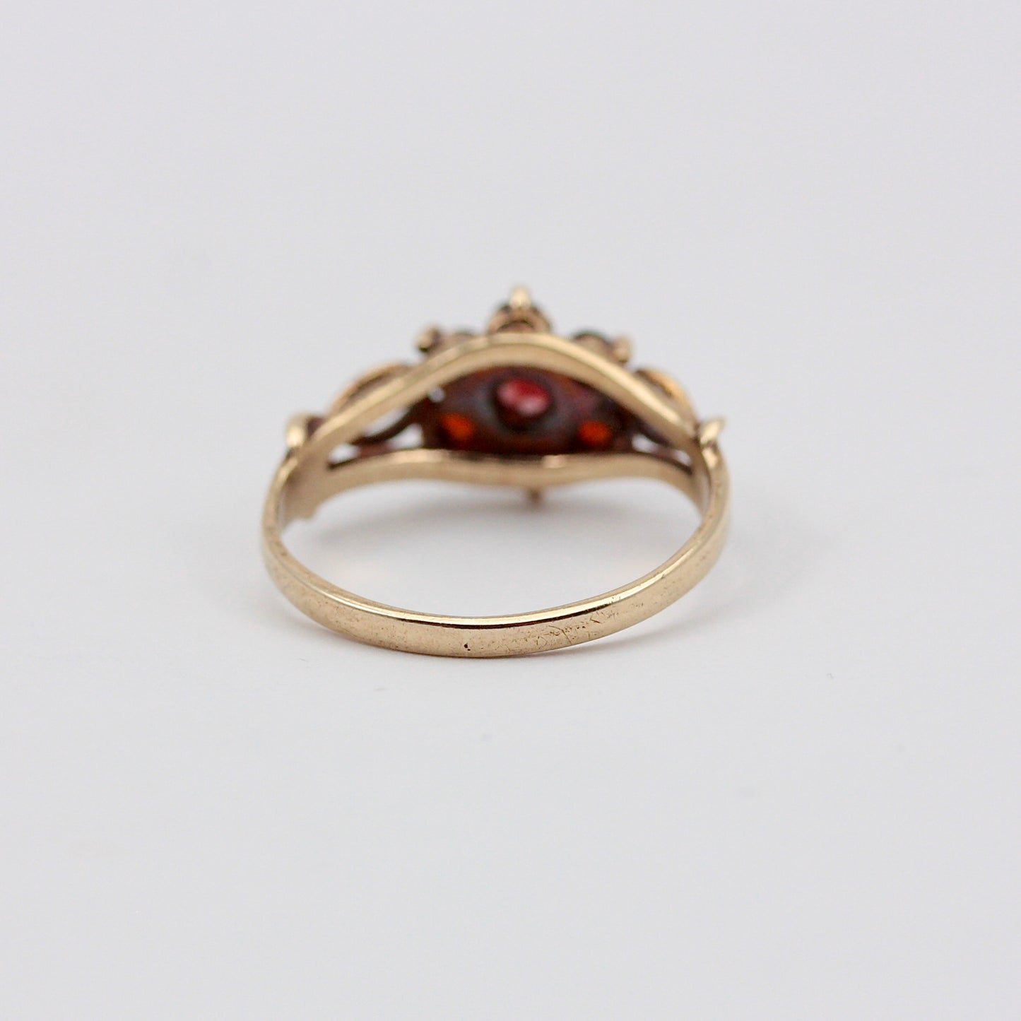 Vintage 9ct Gold Garnet Cluster Ring with Open Shoulders, 1972