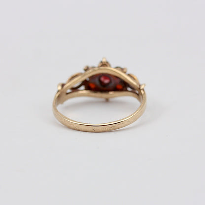 Vintage 9ct Gold Garnet Cluster Ring with Open Shoulders, 1972