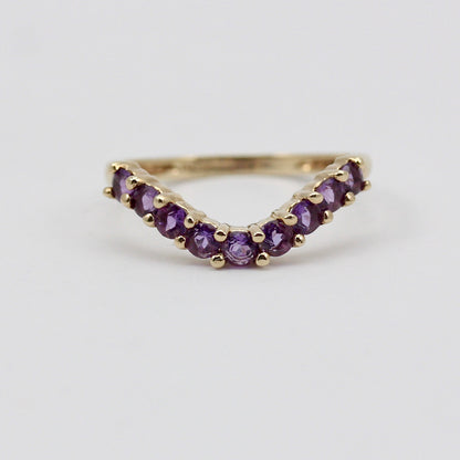 Pre-owned 9ct Gold Amethyst Curved Wishbone Ring