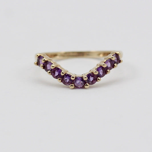 Pre-owned 9ct Gold Amethyst Curved Wishbone Ring