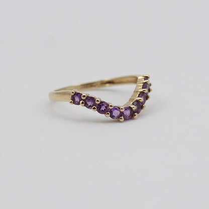 Pre-owned 9ct Gold Amethyst Curved Wishbone Ring