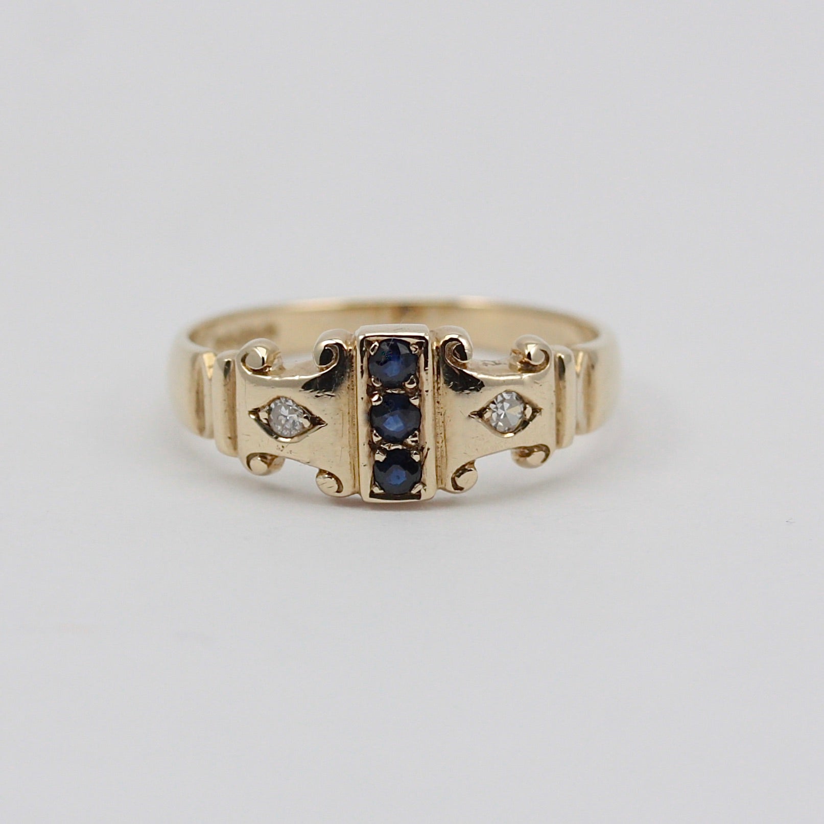Vintage 9ct Gold Sapphire and Diamond Antique Style Ring, 1991