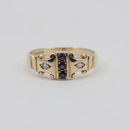 Vintage 9ct Gold Sapphire and Diamond Antique Style Ring, 1991