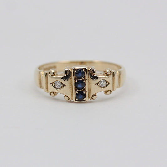 Vintage 9ct Gold Sapphire and Diamond Antique Style Ring, 1991