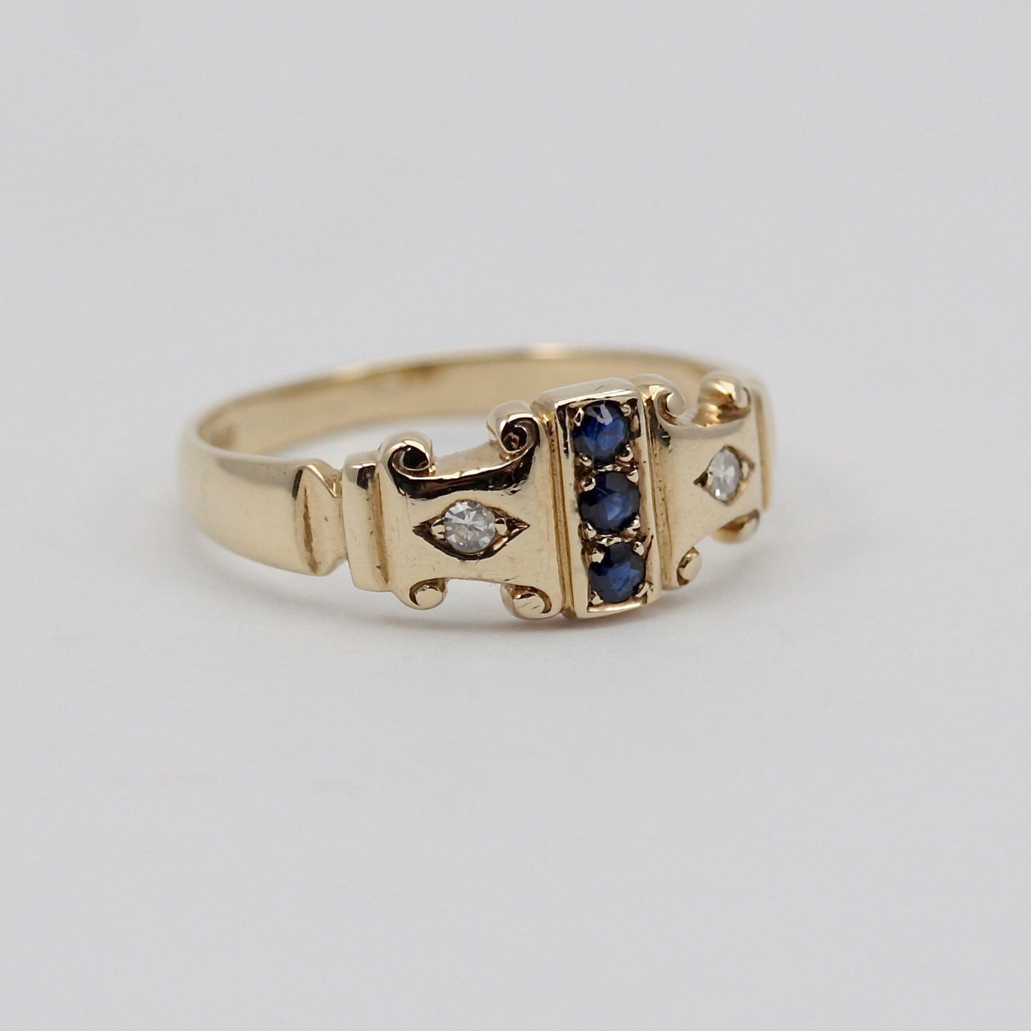 Vintage 9ct Gold Sapphire and Diamond Antique Style Ring, 1991