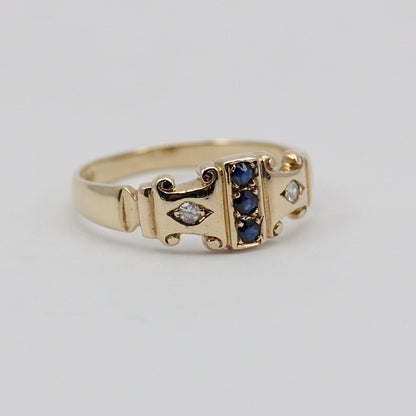 Vintage 9ct Gold Sapphire and Diamond Antique Style Ring, 1991