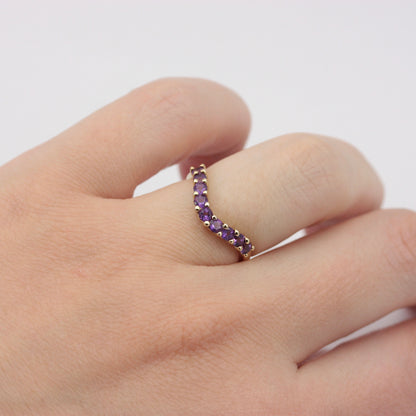 Pre-owned 9ct Gold Amethyst Curved Wishbone Ring