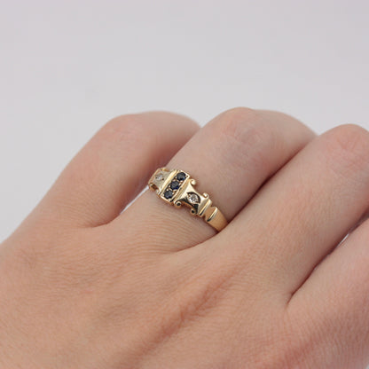 Vintage 9ct Gold Sapphire and Diamond Antique Style Ring, 1991