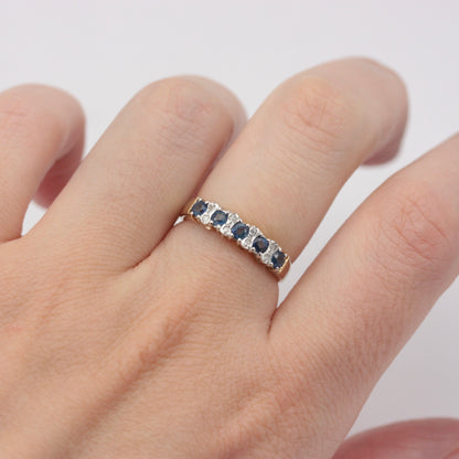 Vintage 9ct Gold Sapphire & Diamond Half Eternity Band Ring
