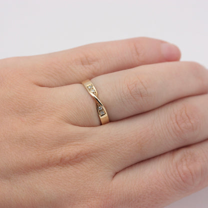 Vintage 9ct Gold Diamond Twist Front Ring, 1979