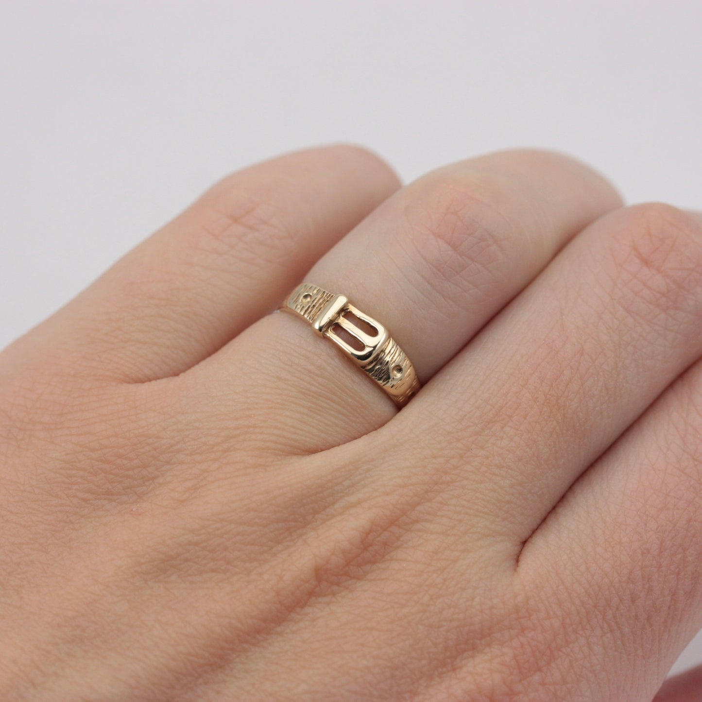 Vintage 9ct Gold Textured Buckle Ring, 1989