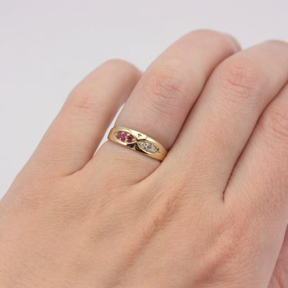 Antique 18ct Gold Ruby & Diamond Band Ring